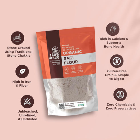 1kg Pure & Sure Organic Ragi Flour | Organic Gluten Free Flour | Vegan Flour, Non-GMO, No Preservative, No Trans Fats |