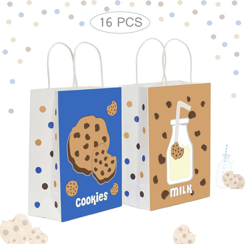 Lsaepon (16 Pack) Cookies Milk Birthday Party Favor Gift Bags, Cookie and Milk Theme Birthday Party Baby Shower Candy