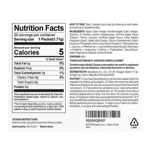 43% Packs, 20 (1.2 oz) ROOTIN Apple Cider Vinegar Crunch, ACV Powder, Sweet Chewable After-Meal Refreshing Snack