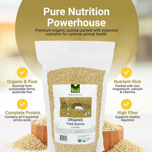 Packed 2Lbs Pacific Organic Petfood Organic Feed Quinoa | Rich with Fiber & Minerals | USDA and CCOF Certified | in USA
