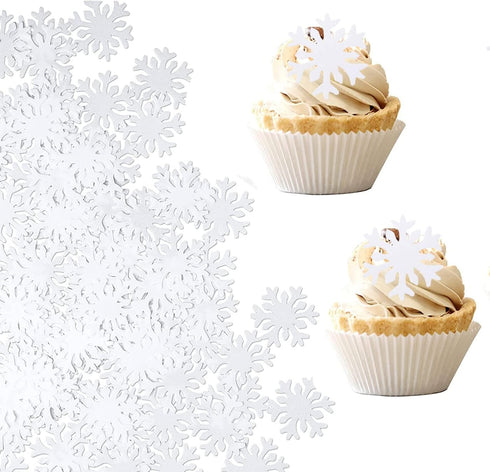 50pcs Snowflake Cake Decorations, Edible Cake Toppers, Snowflake Cupcake Toppers for Winter Cake Decoration