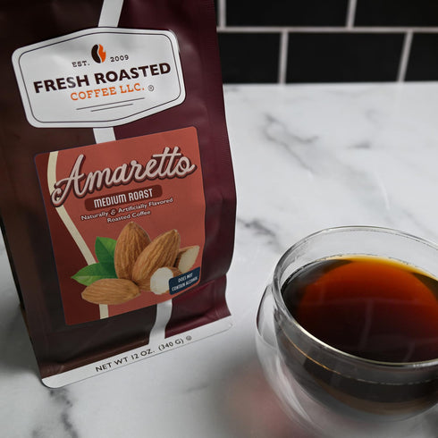12 oz, Fresh Roasted Coffee, Amaretto Flavored Coffee, Medium Roast, Kosher, Ground