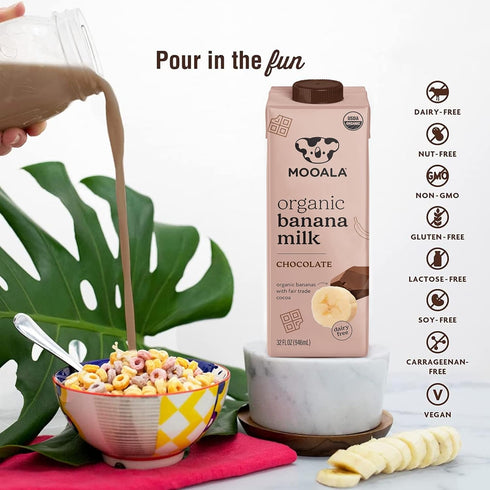 32 oz (Pack 6) Mooala Organic Chocolate Bananamilk, fl of Shelf-Stable, Non-Dairy, Nut-Free, Gluten-Free, Plant-Based