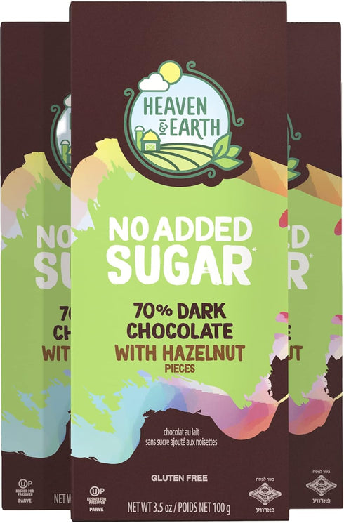 Heaven & Earth No Sugar Added Dark Chocolate Bars 70% Cocoa, 3.5oz