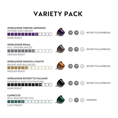 Pack, 50 Count Nespresso Capsules Original Line, Ispirazione Favorites Variety Medium & Dark Roast Espresso Coffee