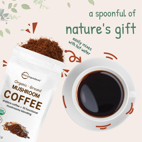 10 1 24 Immune Micro Ingredients Organic in Ground Mushroom Coffee, Ounce | Premium Arabica Coffee with Lion's Mane