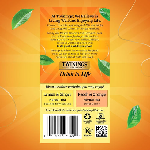 20 Count (Pack 1), 20 Twinings Mango & Pineapple Herbal Tea Individually Wrapped Bags, of Naturally Caffeine-Free