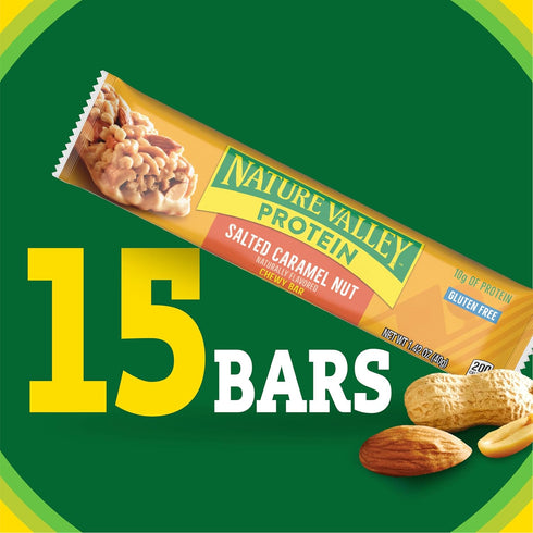 15 21.3 oz Nature Valley Protein Chewy Snack Bars, Salted Caramel Nut, Bars