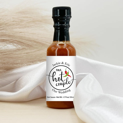 Best Day Ever Spot 1.7oz (Set 12) One Hot Couple Sauce Gifts, Mini Bottles, Wedding Favors, Custom, Labels