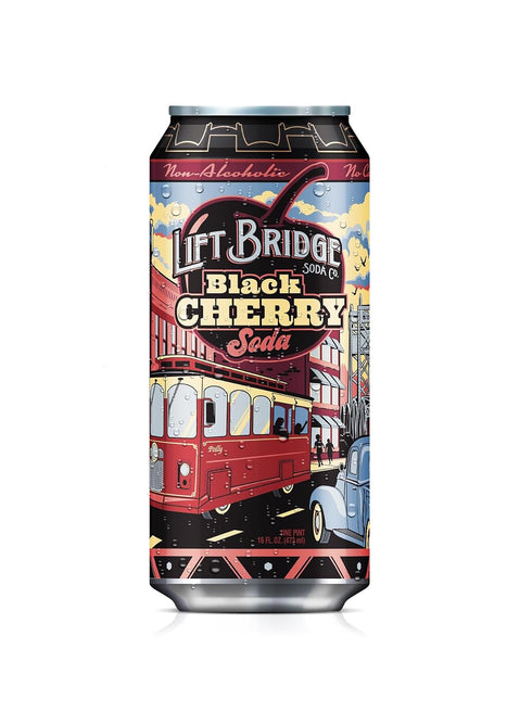 12-Pack, 16 oz Lift Bridge Black Cherry Soda, Real Cane Sugar, Craft Soda, Gluten-free, Caffeine-free, Vegan, Cans