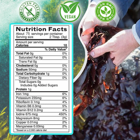 (8oz Ocean's Balance Organic Whole Leaf Dulse Maine Coast Vegetables for Keto, Paleo Diet, & Vegan Diets Sweet Seaweed