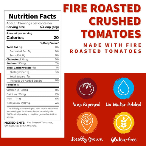 (28 oz. 6 pack) 5th Dei Fratelli Fire Roasted Crushed Tomatoes Cans, - Vine-Ripened Tomatoes - No Water Added, Non-GMO