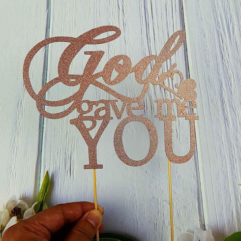 God Gave Me You Cake Topper for Wedding, Engagement, Marriage Party Decorations, Double-faced Rose Gold Glitter