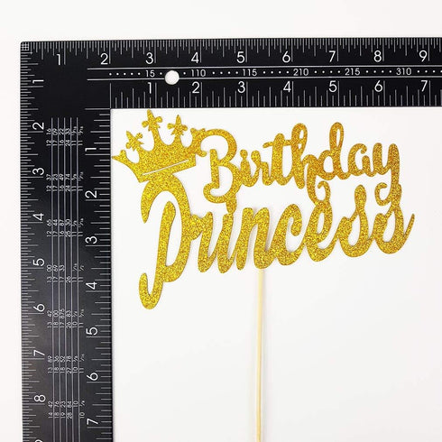 Happy Birthday Cake Topper for Princess Birthday Party Decorations, Double-faced Gold Glitter