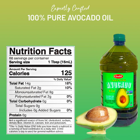 100% 500F 2 Galil Pure Avocado Oil - High Smoke Point Non-GMO, Vegan, Halal Certified - Perfect for Cooking, Baking
