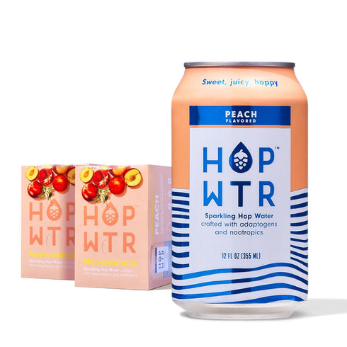 HOP WTR Sparkling Hop Water, Peach 12 Pack, Sugar Free, Low Carb