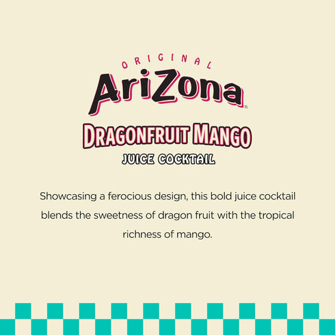 22 Oz (Pack 12) AriZona Dragon Fruit Mango, Fruit Juice Drink - Big Can, Fl