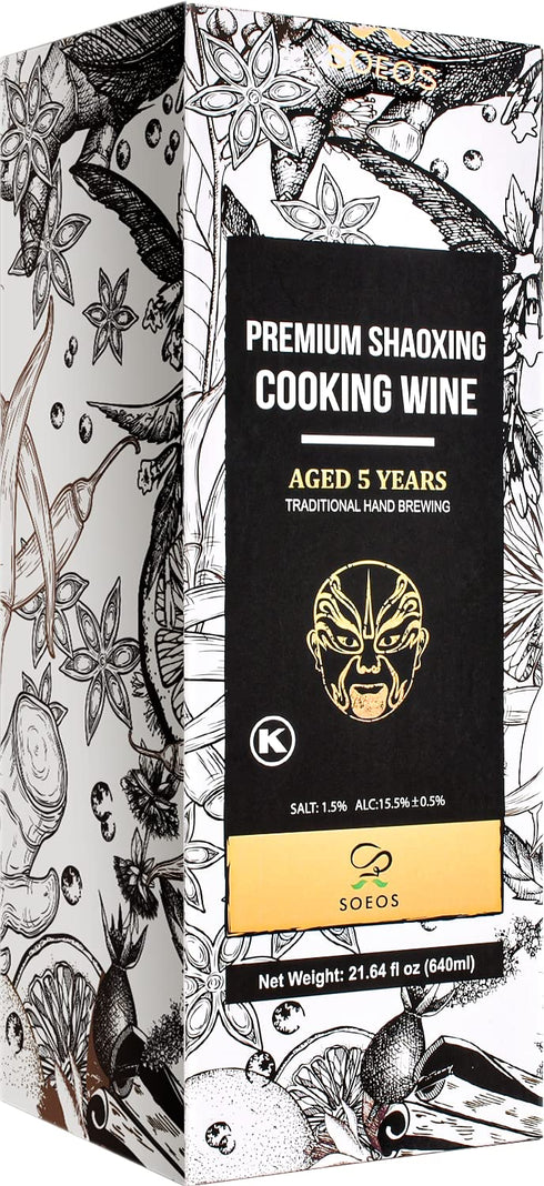 Soeos Cooking Wine - Shaoxing Rice Wine, 21.64 fl oz (640 ml), Premium 5 Year Aged Cooking Wine