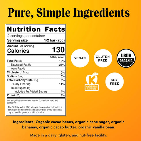 Raaka Chocolate Bananas Foster 66% Cacao Dark Chocolate, Organic, Vegan, Fair Trade, Gluten Free, Kosher, 1.8oz Bars,