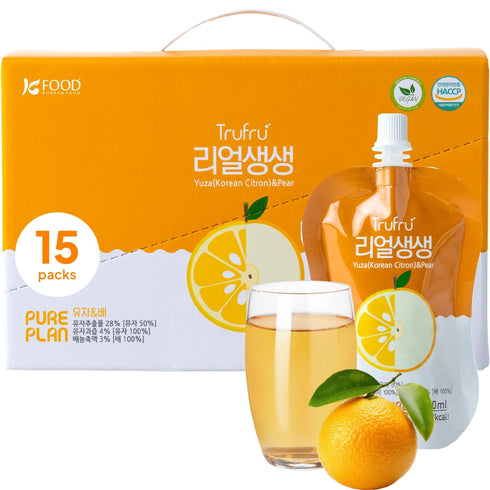 Korean Food Trufru Real Yuzu Pear Ginger Essence - All-Natural Cold Pressed