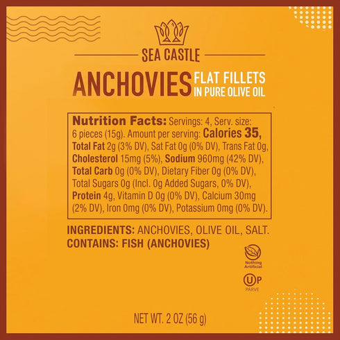 Sea Castle 4.2 oz (3 Pack) Wild Caught Flat Fillet Anchovies in Olive Oil, | Premium Moroccan Anchovies | Non-GMO