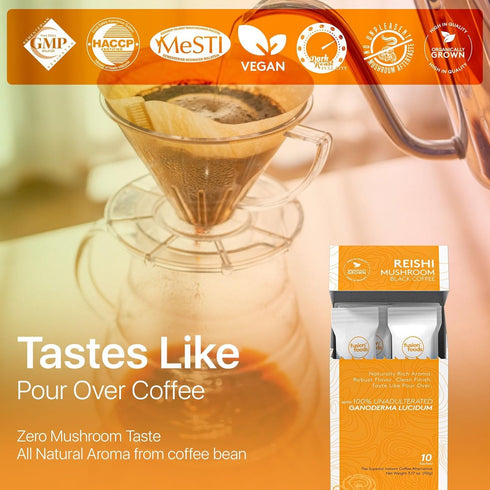 Immune 10 counts fusion foods Reishi Mushroom Black Coffee by fushion foods|Stay Focus Longer, Zero Jitters & Support