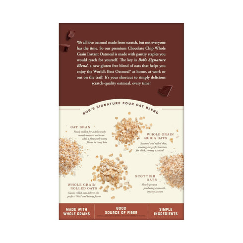 Packets, (1 Box/6 Packets Bob's Red Mill Instant Oatmeal Chocolate Chip per Box), Non-GMO, Gluten Free, Whole Grain