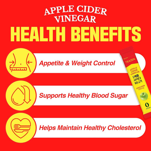 Packets 1500mg 30 Counts TEAZEN Apple Cider Vinegar Drink Powder On-the-Go Wellness with ACV, Sugar-Free, Postbiotics