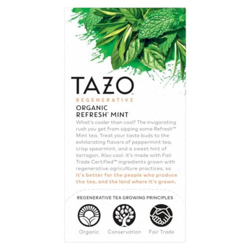 96 (16ct Pack 6) TAZO Refresh Mint Herbal Tea Bags with Peppermint and Spearmint, Caffeine Free, Total Tea Bags