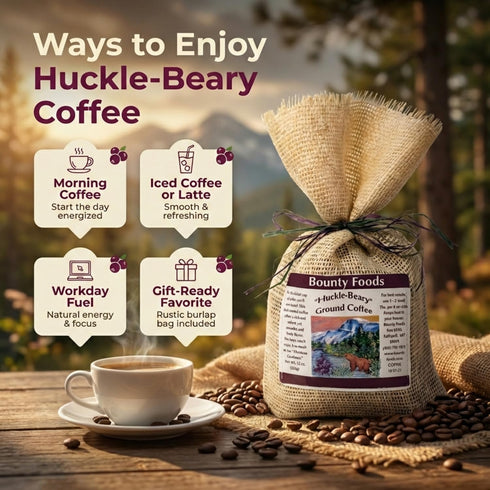 Bounty Foods 12 oz Montana Huckleberry Dessert Ground Coffee - Rustic Western Style Burlap Bag from All Natural Enjoy