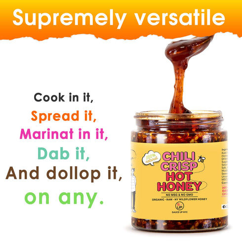 SAUCE UP 100% Natural Artisan Chili-Crisp-Hot-Honey 7.7oz - Crafted in NY, Premium 14 Ingredients, Flavor Bomb