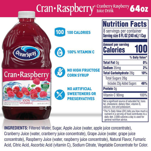64 (Pack 8) Ocean Spray Cran-Raspberry Cranberry Raspberry Juice Drink, Ounce Bottles