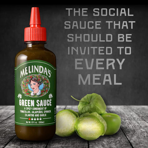 Melinda’s Green Sauce - Gourmet Mild Chile Verde Hot Sauce Made With Fresh Ingredients, Tomatillos, Jalapeño, Spinach & Cilantro - Kosher - 12 oz, 2 Pack