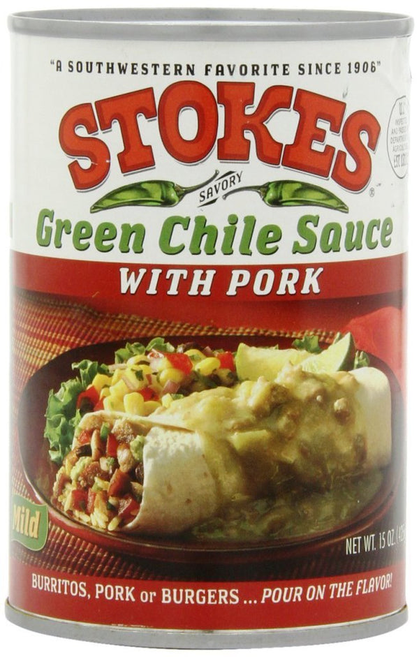Stokes Green Chile Sauce with Pork, 2 Pack of 15 Ounce