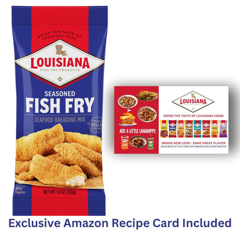 Louisiana Fish Fry Seasoned Crispy Fish Fry Seafood Breading - Season All Your Fish, Shrimp, or Oysters to Perfection (Exclusive Amazon Recipe Card Included - Pack of 1)