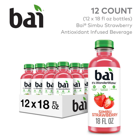 18 Pack 12 Bai Antioxidant Infused Water Beverage, Simbu Strawberry, Fluid Ounce Bottle
