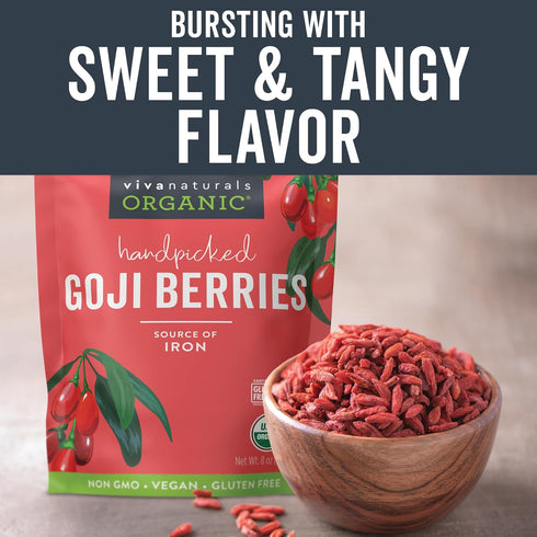 8 oz (227 Viva Naturals Organic Dried Goji Berries, g) Non-GMO, Vegan Wolfberries, Perfect for Goji Berry Tea