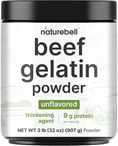 NatureBell Beef Gelatin Powder, 2 lb Unflavored Bovine Gelatin Natural Thickening Agent