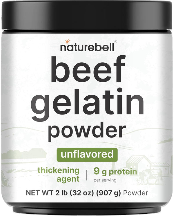 NatureBell Beef Gelatin Powder, 2 lb Unflavored Bovine Gelatin Natural Thickening Agent