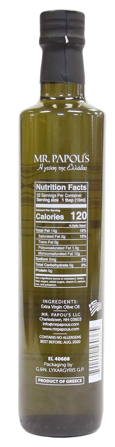 16.91 Oz (Pack 1) Mr. Papou's Authentic Greek Extra Virgin Olive Oil High Polyphenols, First Cold Pressed, Family