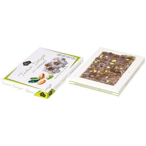 7.4 oz. Cerez Pazari Turkish Delight Pistachio Candy, Gourmet Premium Vegan Sweets Small Gift Box, Luxury Traditional