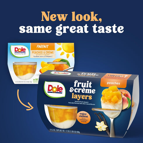 4.3oz 24 Dole Fruit Bowls Low Fat Peaches & Creme Parfait Snacks, Total Cups, Gluten & Dairy Free, Bulk Lunch Snacks