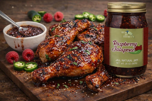 2 20 Green Jay Gourmet Raspberry Jalapeno Jam - All-Natural Raspberry Jam with Red Raspberries, Jalapeno Peppers