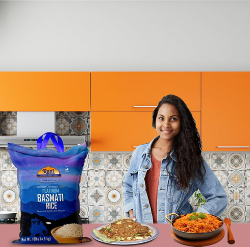 10-Pound 160oz (10lbs) 4.53kg Rani Platinum White Basmati Rice Extra Long Aged Bag, ~ All Natural | Gluten Friendly |