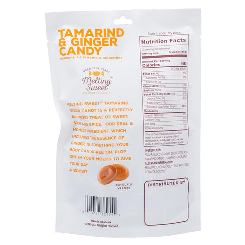 (6.5 Pack 1) Melting Sweet Individually Wrapped Tamarind & Ginger Hard Candy Ounce