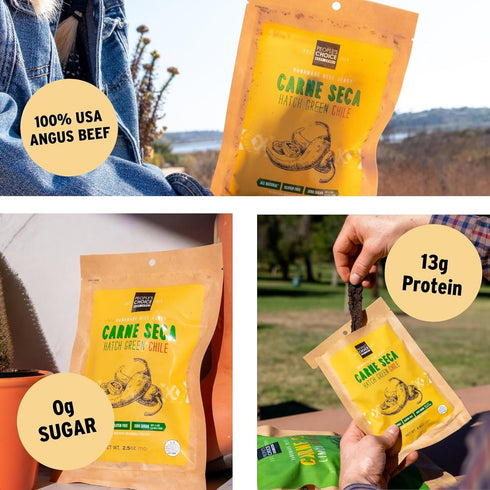 13g 1 (16 oz) Peoples Choice Beef Jerky Carne Seca Hatch Green Chile Protein Sugar Free, Zero Carb, Keto Friendly Dry