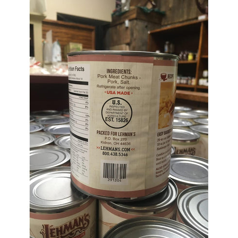 28 Oz Lehman's Canned Pre-Cooked Pork Meat Heat Serve USA Made Long Shelf Life