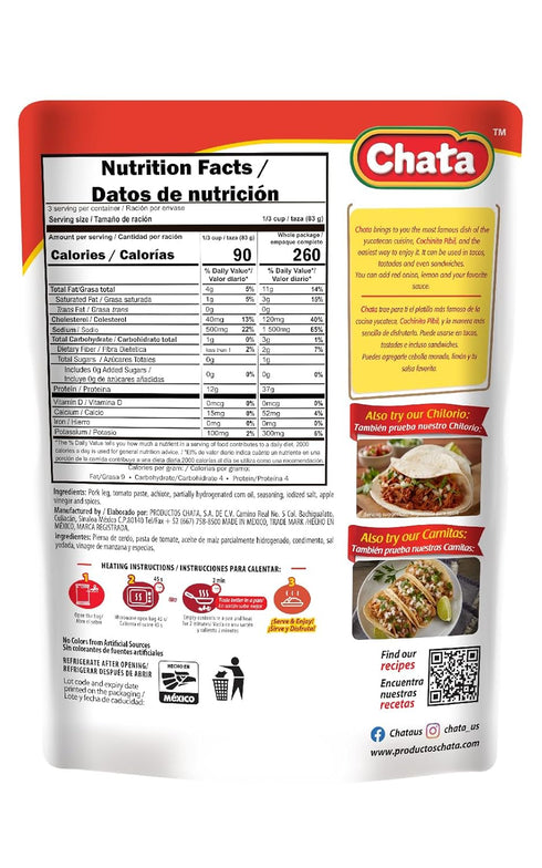 8.8oz (Pack 1) Chata Seasoned Shredded Meat Pouch of (Select Flavor Below) (Cochinita Pibil).