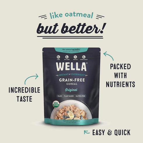 (1 Count, 12.8 oz. Wella Cereal Oatmeal Alternative, Gluten-Free Breakfast Hot Cereal, Grain-Free Paleo Organic Vegan