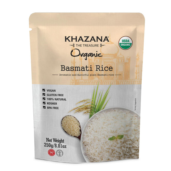 Khazana Organic Basmati Rice - Ready to Heat (1-Pack, 8.8oz) - Authentic,